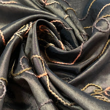 Load image into Gallery viewer, Polyester Taffeta Woven Fabric - Brown with Orange Spiral Embroidery
