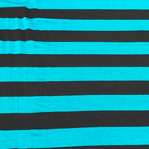 Premium Knits- Bamboo Jersey - Teal & Black Stripes
