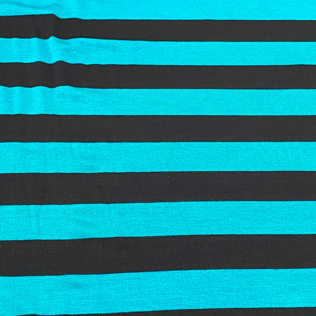Premium Knits- Bamboo Jersey - Teal & Black Stripes