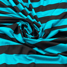 Load image into Gallery viewer, Premium Knits- Bamboo Jersey - Teal &amp; Black Stripes
