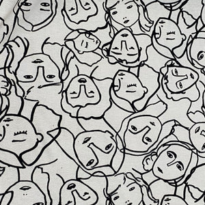 Viscose Crepe Jersey- Crowded Faces- White