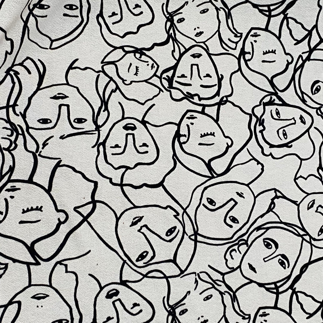 Viscose Crepe Jersey- Crowded Faces- White