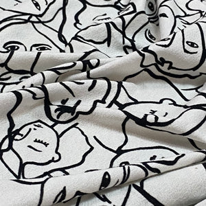 Viscose Crepe Jersey- Crowded Faces- White