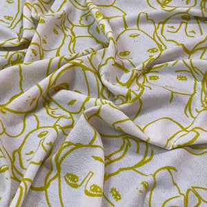 Viscose Crepe Jersey- Crowded Faces- Ochre