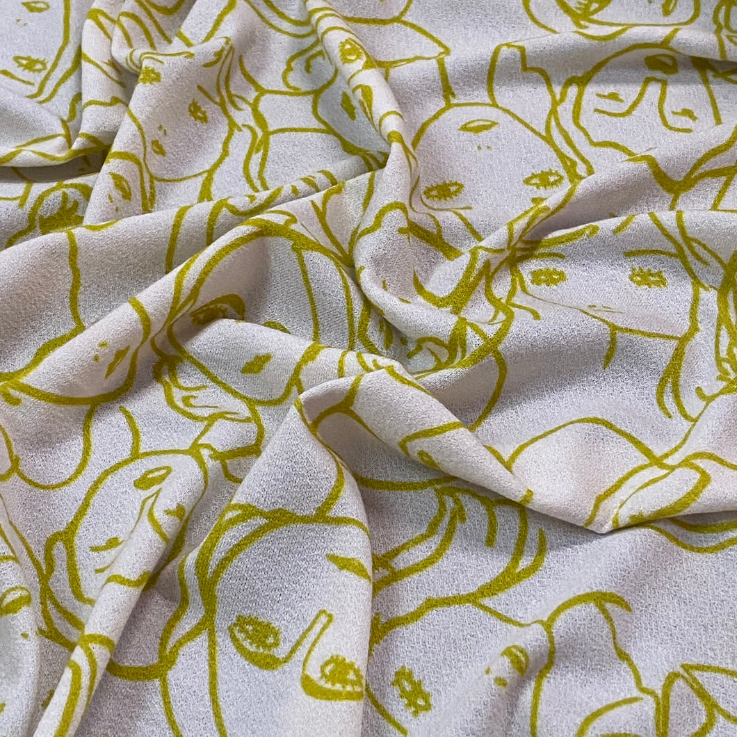 Viscose Crepe Jersey- Crowded Faces- Ochre