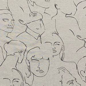 Viscose Challis Knit - Crowded Faces- Safari Shadow