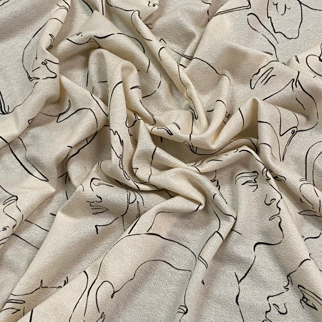 Viscose Challis Knit - Crowded Faces- Safari Shadow