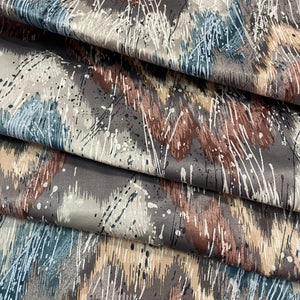 Vintage Screen Printed Coated Cotton Canvas Woven Fabric- Zig Zag & Paint Splatters
