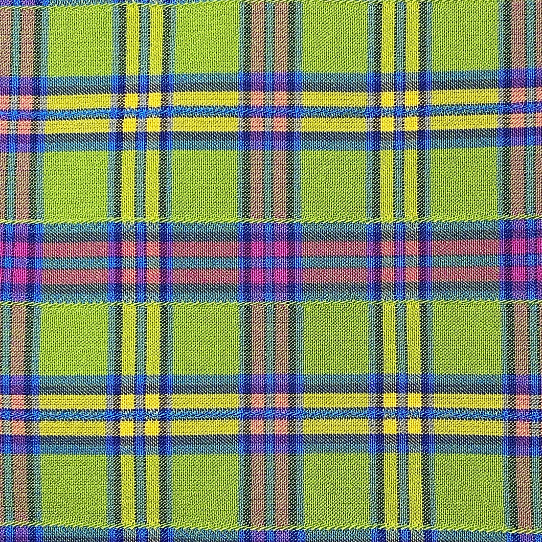 Polyester Woven Fabric - Green/ Pink Plaid