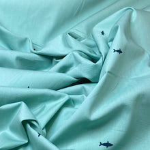 Load image into Gallery viewer, Cotton Poplin Woven Fabric - Mint Shark Silhouette
