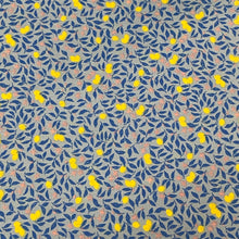 Load image into Gallery viewer, Cotton Poplin Woven Fabric - Lemon Blossoms - Blue background
