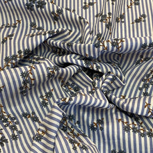 Load image into Gallery viewer, Blue and White Stripe Lightweight Cotton Shirting w/Floral Sprigs
