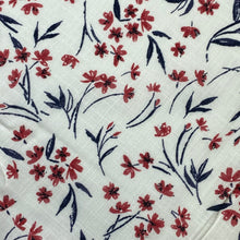 Load image into Gallery viewer, Lightweight Viscose Voile - Red Floral Crosshatch weave.
