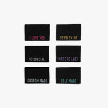 Load image into Gallery viewer, Metallic Side Seam (Black) Woven Labels | pack of 6 labels
