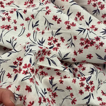 Load and play video in Gallery viewer, Lightweight Viscose Voile - Red Floral Crosshatch weave.
