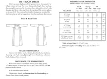 Load image into Gallery viewer, back of pattern envelope with description, line drawings, fabric suggestions, and sizing chart
