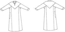 Load image into Gallery viewer, Flat line drawing of front and back view of 105 Syrian Dress
