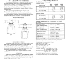 Load image into Gallery viewer, back of pattern envelope with description, line drawings, fabric suggestions, and sizing chart
