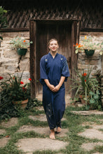 Load image into Gallery viewer, Woman walking outdoors in Kimono walking towards camera.
