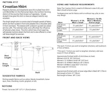 Load image into Gallery viewer, Photo of back cover of 117 Croatian Shirt. Shows all views, descriptions, size and yardage chart, and fabric suggestions.

