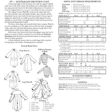 Load image into Gallery viewer, Photo of back cover shows size and yardage chart. Includes fabric suggestions and description.
