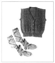 Load image into Gallery viewer, Black and white photo of knitted vest and argyle socks
