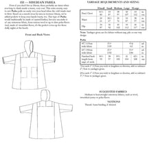 Load image into Gallery viewer, Photo of back of pattern cover.  Cover shows description of pattern, views, fabric suggestions, and size and yardage charts.
