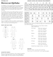 Load image into Gallery viewer, back of pattern envelope with description, line drawings, fabric suggestions, and sizing chart
