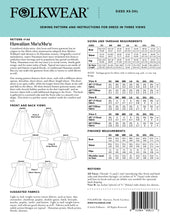 Load image into Gallery viewer, Back cover of the pattern with line drawings, sizing charts, fabric suggestions, and notions.
