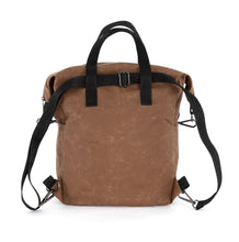 Load image into Gallery viewer, Convertible waxed canvas tote bag that you can use as a backpack
