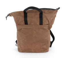 Load image into Gallery viewer, Vega bag in brown waxed canvas with wide opening
