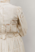 Load image into Gallery viewer, Back view of woman wearing 205 Gibson Girl Blouse, showing lace insertions.
