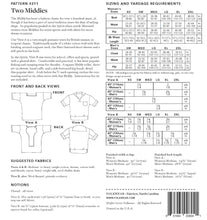 Load image into Gallery viewer, Photo of back cover shows size and yardage chart.  Includes fabric suggestions and description.
