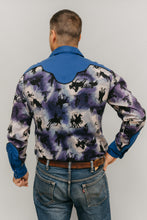 Load image into Gallery viewer, Back view of man standing in front of a white studio backdrop wearing 212 Five Frontier Shirt with decorative yoke in the back.
