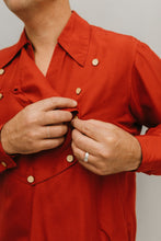 Load image into Gallery viewer, Close up of man wearing 212 Five Frontier Shirt buttoning front removable bib.
