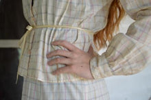 Load image into Gallery viewer, Close up of bottom of 216 Shirtwaist tied at the waist.
