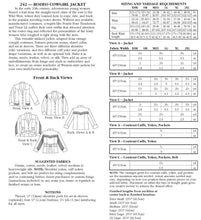 Load image into Gallery viewer, Photo of back cover shows size and yardage chart.  Includes fabric suggestions and description.
