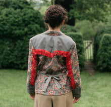 Load image into Gallery viewer, Back view of brunette woman wearing 242 Rodeo Cowgirl Jacket showing the shoulder yoke
