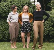 Load image into Gallery viewer, Three women, two young women and an older woman wearing the 250 Hollywood pants, one wearing knickers, trousers and shorts
