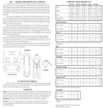 Load image into Gallery viewer, back of pattern envelope with description, line drawings, fabric suggestions, and sizing chart
