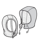 Load image into Gallery viewer, pen and ink drawing of two detachable hoods for coats.
