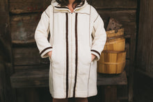 Load image into Gallery viewer, Photo of modified Siberian parka.  Parka is sized down to reduce some of the oversized bulk and a front zipper was added down the center panel.

