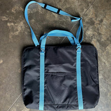 Load image into Gallery viewer, black briefcase with blue straps
