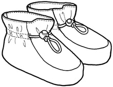 Load image into Gallery viewer, Line drawing of botties with cord and toggle

