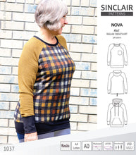 Load image into Gallery viewer, PDF sewing pattern Raglan sweatshirt sweater hoodie for women with kangaroo pocket, hood, cowl and drawstrings
