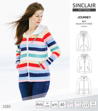 Load image into Gallery viewer, Sinclair Patterns S1080 Journey zip up zippered knit raglan hoodie for women with kangaroo, zippered or cargo pockets pdf sewing pattern
