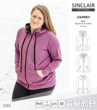 Load image into Gallery viewer, Sinclair Patterns S1080 Journey zip up zippered knit raglan hoodie for women with kangaroo, zippered or cargo pockets pdf sewing pattern

