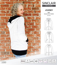 Load image into Gallery viewer, Sinclair Patterns S1080 Journey zip up zippered knit raglan hoodie for women with kangaroo, zippered or cargo pockets pdf sewing pattern
