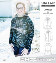 Load image into Gallery viewer, Sinclair Patterns S1080 Journey zip up zippered knit raglan hoodie for women with kangaroo, zippered or cargo pockets pdf sewing pattern
