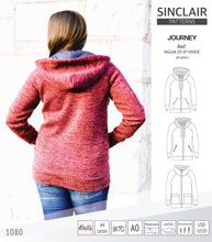 Load image into Gallery viewer, Sinclair Patterns S1080 Journey zip up zippered knit raglan hoodie for women with kangaroo, zippered or cargo pockets pdf sewing pattern
